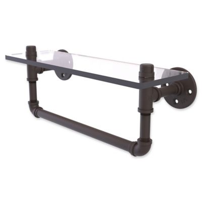 Allied Brass Pipeline Collection 16-Inch Glass Shelf with Towel Bar in Oil Rubbed Bronze