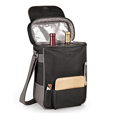 Picnic Time&reg; Duet Insulated Wine and Cheese Tote in Black & Grey. View a larger version of this product image.