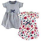Alternate image 0 for Touched by Nature Size 12-18M Floral Stripe 2-Pack Organic Cotton Dresses in Blue