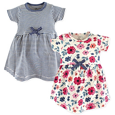 Touched by Nature Size 12-18M Floral Stripe 2-Pack Organic Cotton Dresses in Blue. View a larger version of this product image.