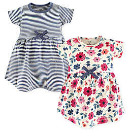 Touched by Nature Size 12-18M Floral Stripe 2-Pack Organic Cotton Dresses in Blue
