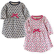 Touched by Nature Size 0-3M 2-Pack Trellis Long Sleeve Organic Cotton Dresses in Pink/Black