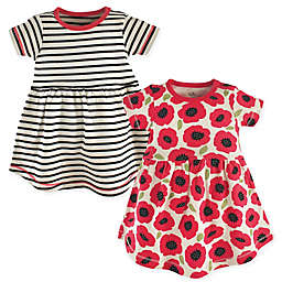 Touched by Nature Size 0-3M 2-Pack Poppy Short Sleeve Organic Cotton Dresses in Black/Red
