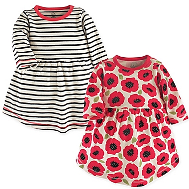 Touched by Nature 2-Pack Poppy Long Sleeve Organic Cotton Dresses in Black/Red. View a larger version of this product image.