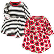 Touched by Nature 2-Pack Poppy Long Sleeve Organic Cotton Dresses in Black/Red