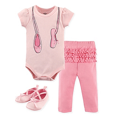 Little Treasures Size 12-18M 3-Piece Ballerina Bodysuit, Pant and Shoe Set in Pink. View a larger version of this product image.