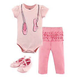 Little Treasures 3-Piece Ballerina Bodysuit, Pant and Shoe Set in Pink