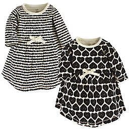 Touched by Nature Size 9-12M 2-Pack Hearts Long Sleeve Organic Cotton Dresses in White/Black