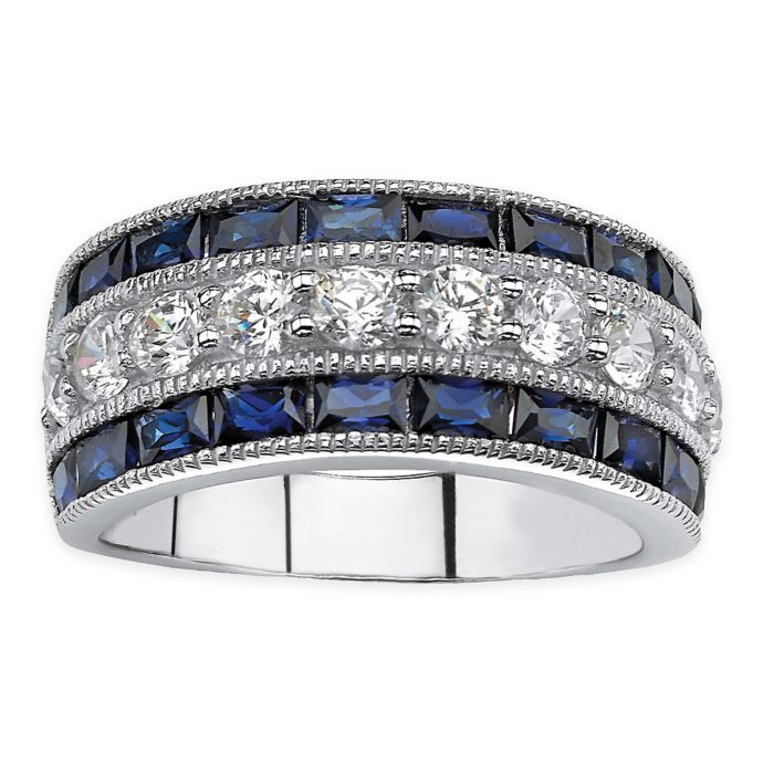 Palm Beach Jewelry Platinum-Plated 5.6 cttw Created Sapphire and Cubic ...