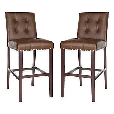 Safavieh Nikita Faux Leather Bar Stools in Brown (Set of 2). View a larger version of this product image.