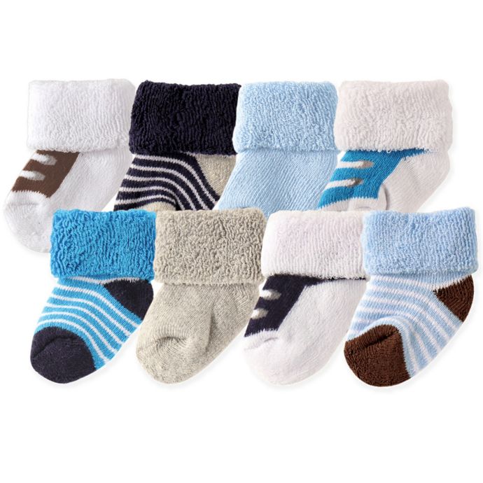Luvable Friends™ Newborn 8Pack Stripe and Shoe Pattern Socks in Blue