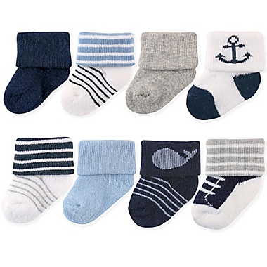 Luvable Friends&reg; Size 6-12M 8-Pack Basic Cuff Socks in Nautical Blue. View a larger version of this product image.