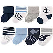 Luvable Friends&reg; Size 6-12M 8-Pack Basic Cuff Socks in Nautical Blue