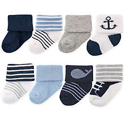 Luvable Friends® Size 6-12M 8-Pack Basic Cuff Socks in Nautical Blue