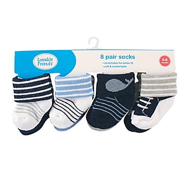 Luvable Friends&reg; Size 6-12M 8-Pack Basic Cuff Socks in Nautical Blue. View a larger version of this product image.