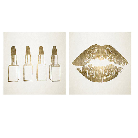 Alternate image 1 for Haus of Arte Kiss Kiss 10-Inch Square 2-Piece Framed Wall Art Set in White/Gold