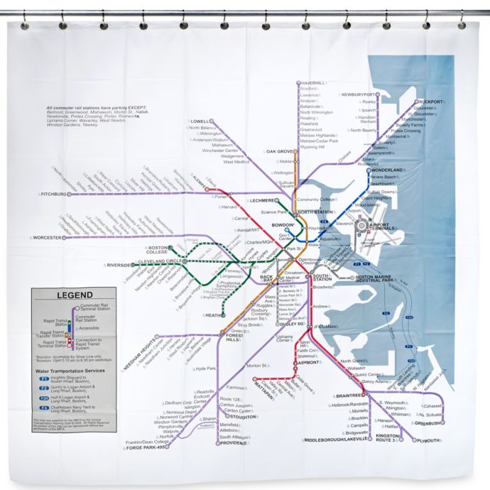Boston Transit Map Peva 72 Inch X 72 Inch Shower Curtain Bed