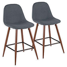 LumiSource® Metal Upholstered Bar Stools in Brown/Blue (Set of 2)