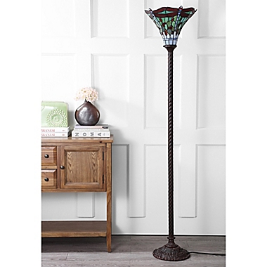 JONATHAN Y&trade; Dragonfly Torchiere LED Floor Lamp with Tiffany Glass Shade. View a larger version of this product image.
