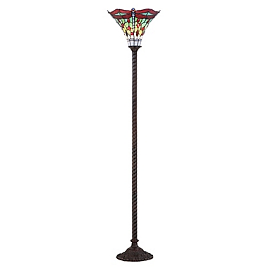 JONATHAN Y&trade; Dragonfly Torchiere LED Floor Lamp with Tiffany Glass Shade. View a larger version of this product image.