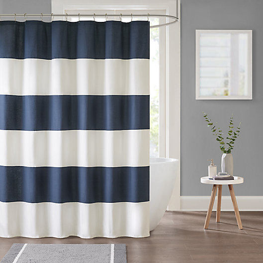 Parker Stripe Shower Curtain In Navy, Navy And Light Blue Shower Curtain