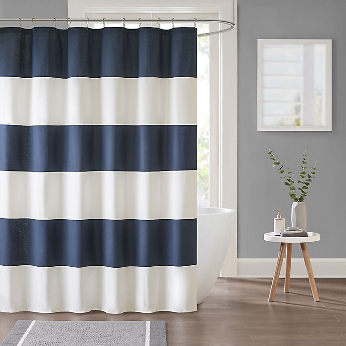 Parker Stripe Shower Curtain In Navy, Navy Stripe Curtains