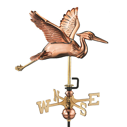 Alternate image 1 for Good Directions Blue Heron Cottage Weathervane with Roof Mount in Polished Copper