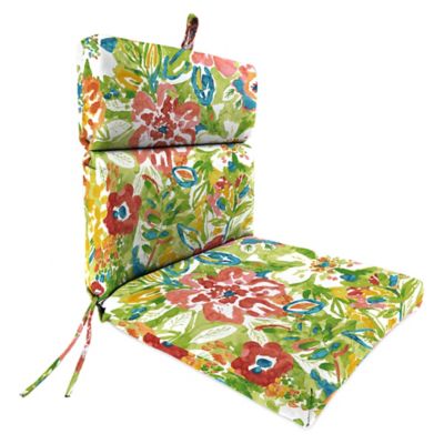 Outdoor French Edge Dining Chair Cushion: Green Floral, Weather-Resistant - Jordan Manufacturing