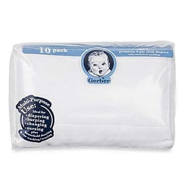Gerber&reg; 10-Pack Gauze Prefolded Cotton Diapers with Pads. View a larger version of this product image.