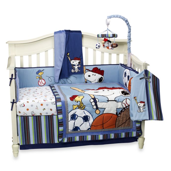 Lambs Ivy Team Snoopy 4 Piece Crib Set And Accessories Bed