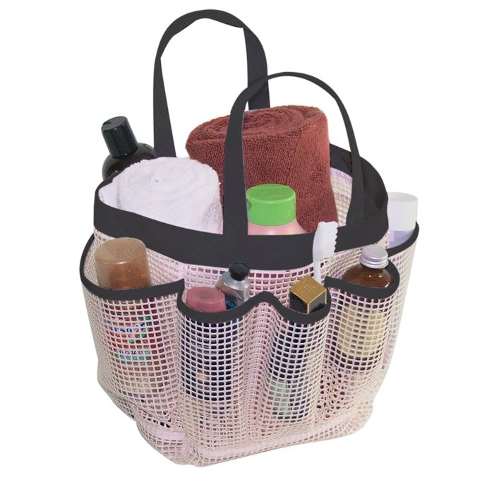 Mesh Shower Tote in Pink/Black Bed Bath & Beyond