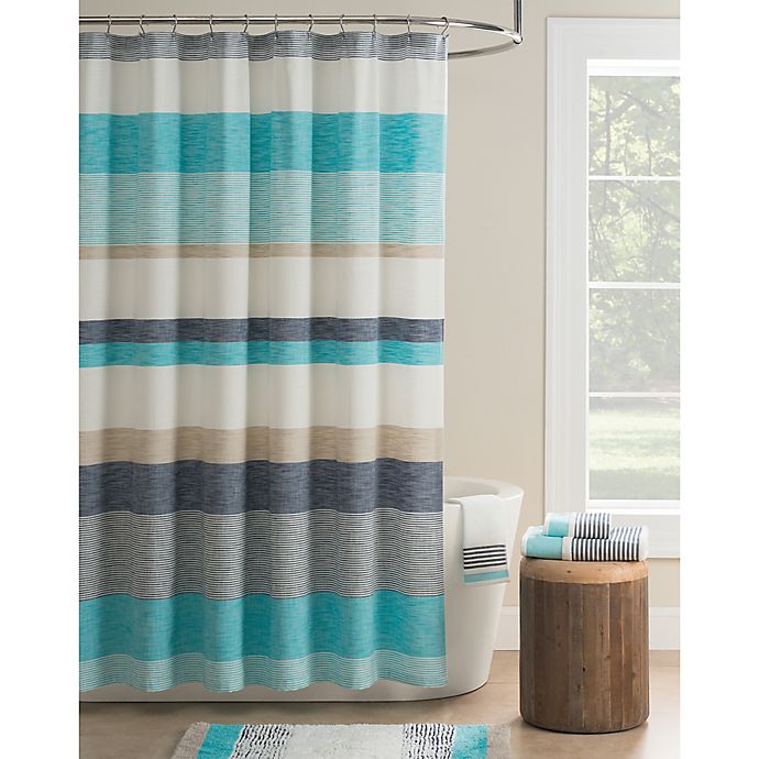 Kas Seneca Stripe Shower Curtain Bed, Aqua And Brown Shower Curtain