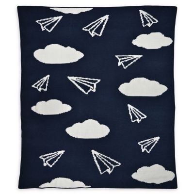 Hello Spud Paper Airplanes Chenille Knit Blanket in Navy