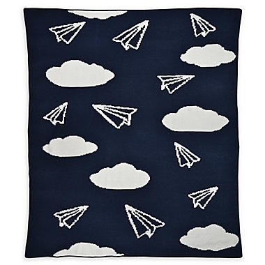 Hello Spud Paper Airplanes Chenille Knit Blanket in Navy. View a larger version of this product image.