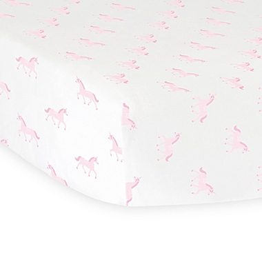 Hello Spud Unicorns Organic Cotton Jersey Fitted Crib Sheet in Pink. View a larger version of this product image.