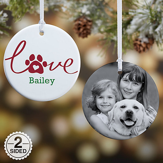 Alternate image 1 for Love Has 4 Paws 2-Sided Dog Glossy Photo Christmas Ornament