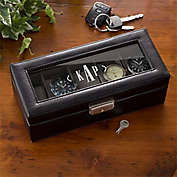 Leather 5 Slot Initial Monogram Watch Box in Black