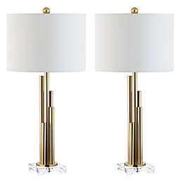 Safavieh Hopper Table Lamps in Brass/Gold with Cotton Shades (Set of 2)