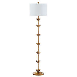 Safavieh Landen Leaf LED Floor Lamp in Gold with Off-White Fabric Shade