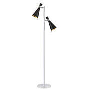 Safavieh Efisio 2-Light LED Floor Lamp in Silver with Matte Black Shades