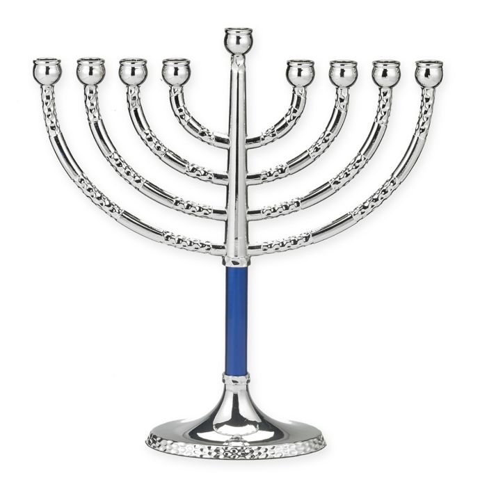 Classic Elegance 7.5-Inch Hammered Menorah in Silver/Blue | Bed Bath & Beyond