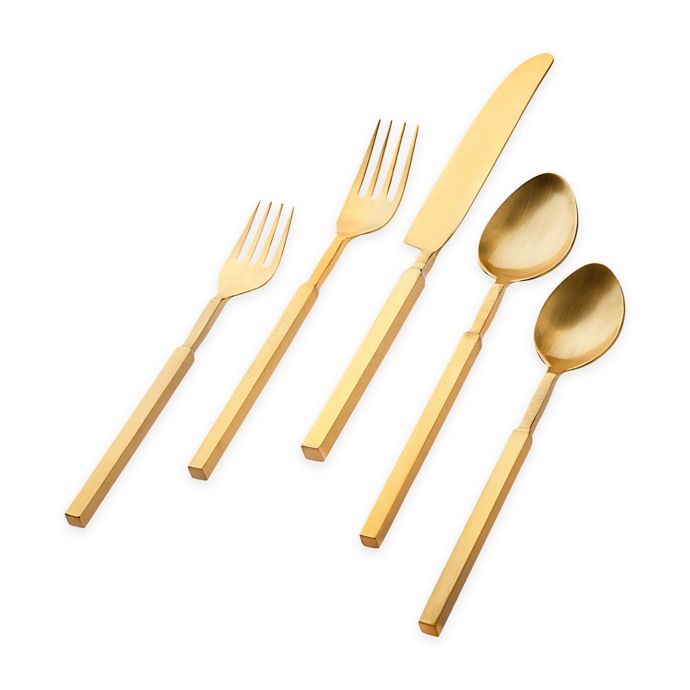 Godinger Square Handle 20Piece Flatware Set in Gold Bed Bath and