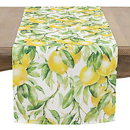 Lemon and Leaves Printed Table Runner in Yellow/Green
