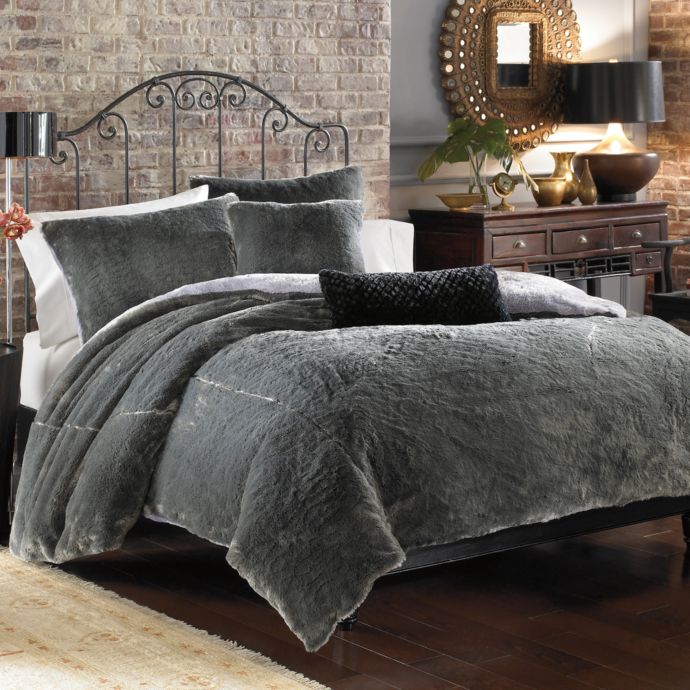 Seal Rabbit Faux Fur Duvet Cover Set - Grey | Bed Bath & Beyond