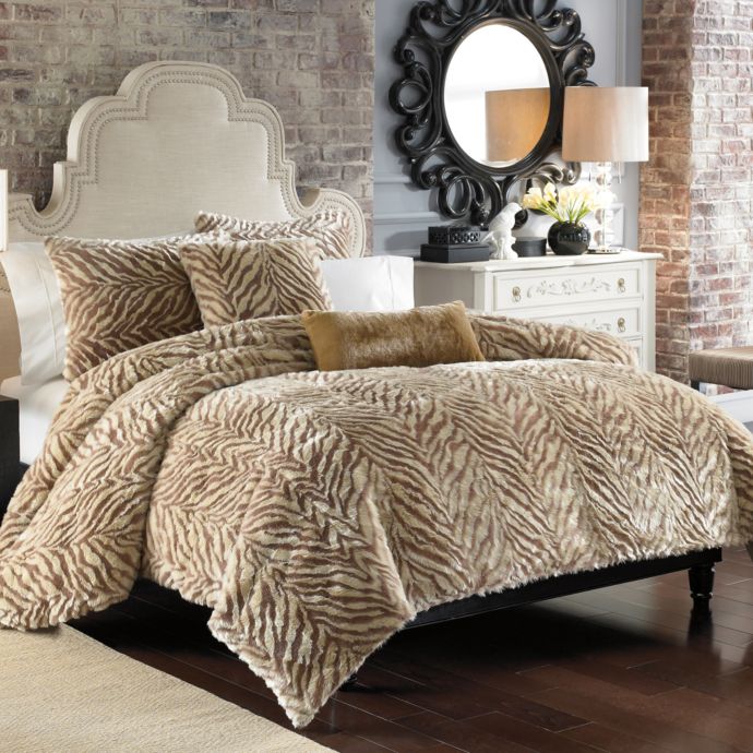 Zebra Faux Fur Duvet Cover Set Golden Bed Bath Beyond