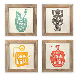 Stratton Home Decor Floss, Flush, Wipe, Wash 10-Inch Square Framed Wall Art (Set of 4)