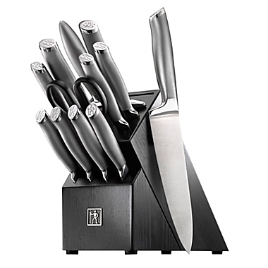 HENCKELS Modernist 13-Piece German Stainless Steel Kitchen Knife Block Set in Black. View a larger version of this product image.