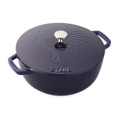 Staub 3.75 qt. Enameled Cast Iron French Oven with Rooster Lid in Dark Blue