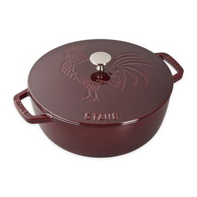 Staub 3.75 qt. Enameled Cast Iron French Oven with Rooster Lid in Grenadine