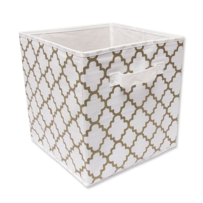 Relaxed Living 11-Inch Fabric Storage Bin in White/Gold | Bed Bath & Beyond